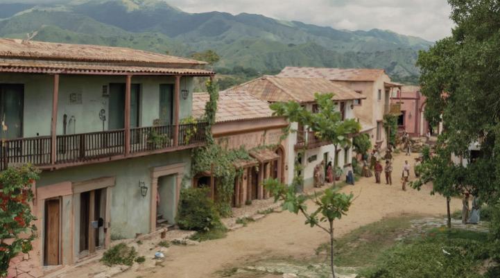 Vista de un pequeño pueblo colonial