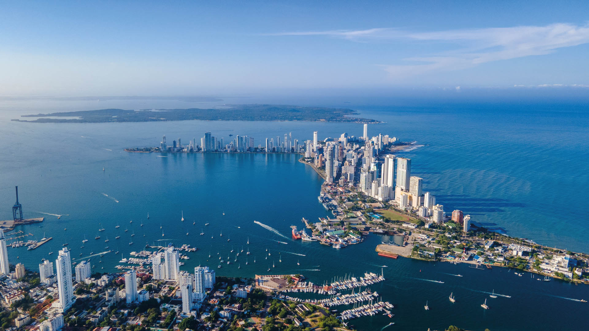 Vue aérienne de la Baie de Cartagena, Colombie.