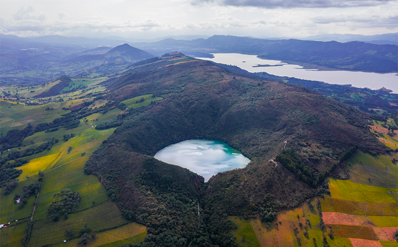 Lake Guatavita looks like an almost perfect circular lagoon