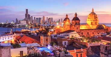 Cartagena’s colonial skyline at dusk