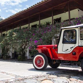 Jeep and typical house of the Coffee Cultural Landscape