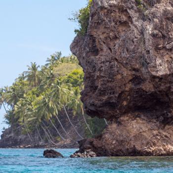 Grandes rocas y palmeras rodean el mar de la Isla de Providencia | Colombia Travel